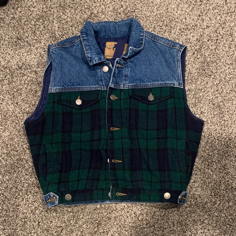 GAP Vintage Denim and Green Plaid Vest